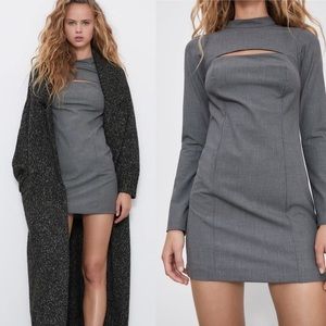 NWT Zara Women’s Gray Cutout Houndstooth Dress